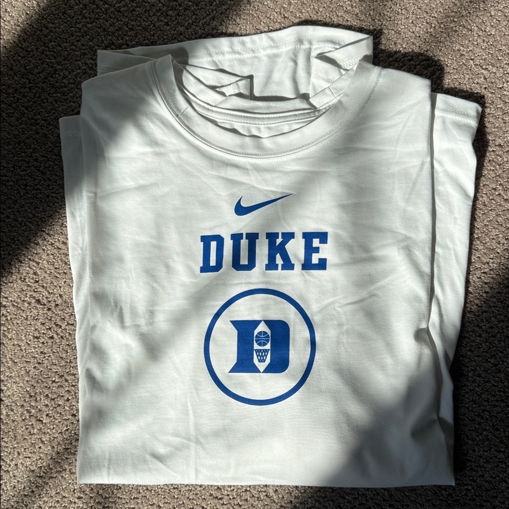 Team Issued Nike White Dri-Fit T-Shirt with Blue Duke Basketball Logo